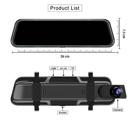 Zimtop H18 10" Dual Lens Dash Cam 1080P Rearview Mirror Camera