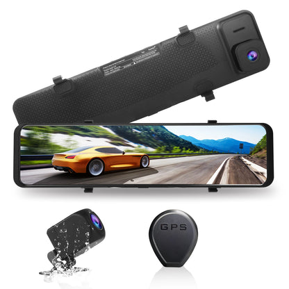 Zimtop 4K Dash Cam 12" Rearview Mirror, Dual Camera, WiFi GPS & AI Voice