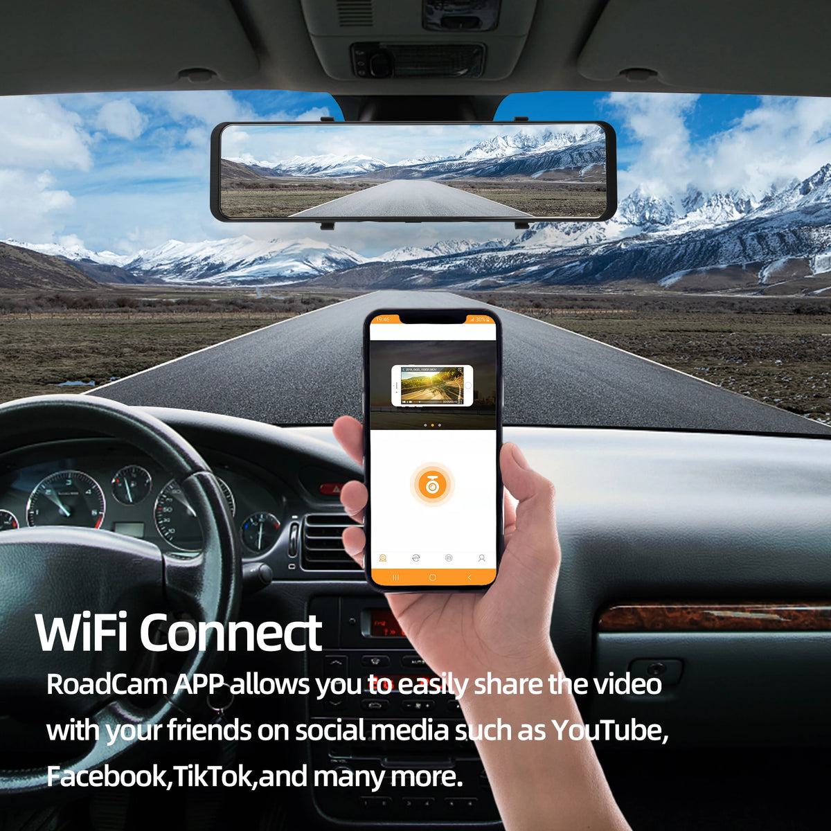 Zimtop 4K Dash Cam 12" Rearview Mirror, Dual Camera, WiFi GPS & AI Voice