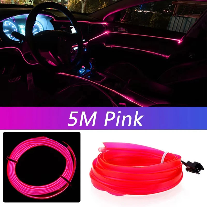 5M LED Car Interior Light Strip – USB RGB Ambient Neon Lighting