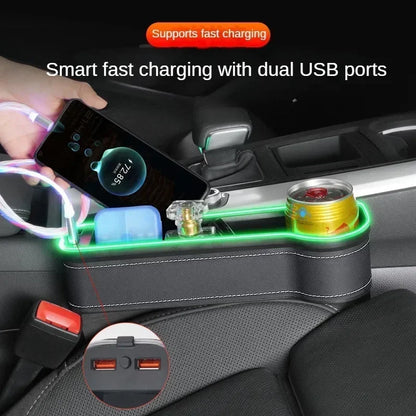 RGB Car Seat Gap Organizer with Fast Charging & 7-Color LED Lights