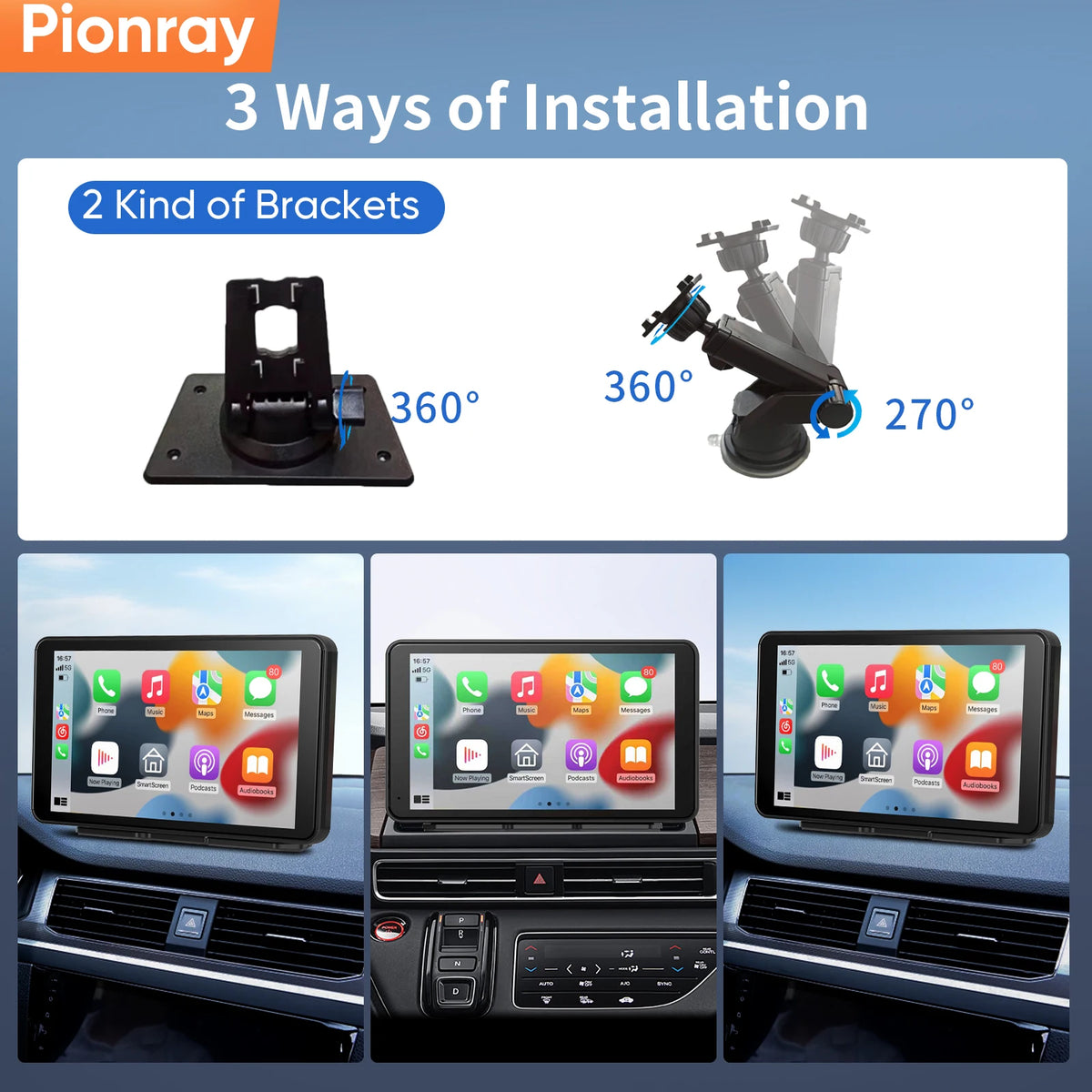 Pionray 10.26" Portable Car Stereo Wireless CarPlay & Android Auto