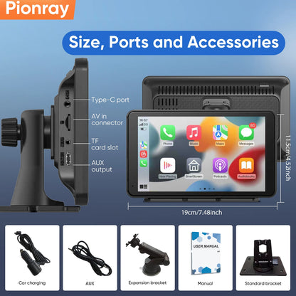 Pionray 10.26" Portable Car Stereo Wireless CarPlay & Android Auto