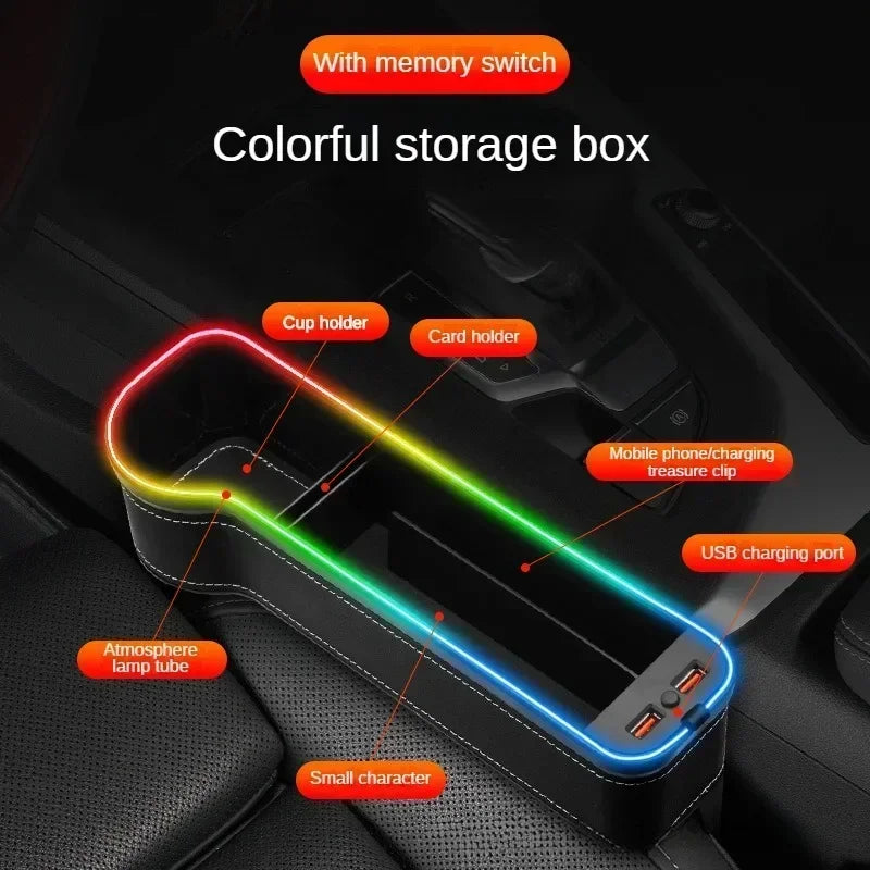 RGB Car Seat Gap Organizer with Fast Charging & 7-Color LED Lights