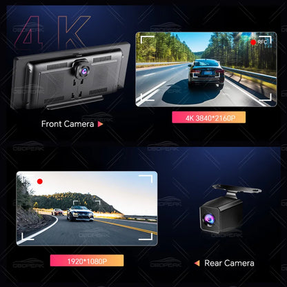 OBDPEAK 11.3" 4K Dash Cam Mirror Wireless CarPlay & Android Auto