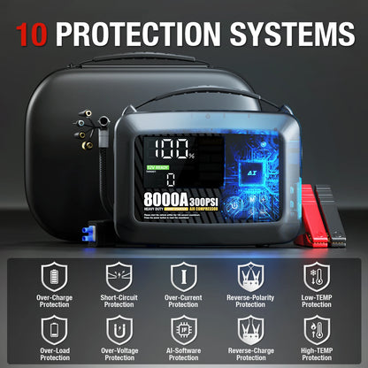 8000A Car Jump Starter with Air Compressor, 12V Portable Power Bank