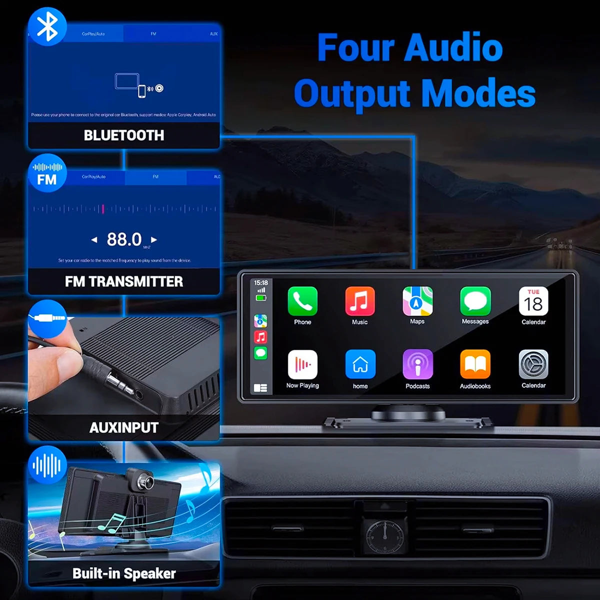 Pionray 10.26" Portable Car Stereo Wireless CarPlay & Android Auto