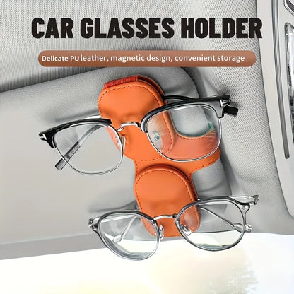 Magnetic Multifunctional Glasses Clip for Sun Visor Leather Eyeglass Holder with Magnet Closure, Vehicle Accessory Storage Clamp