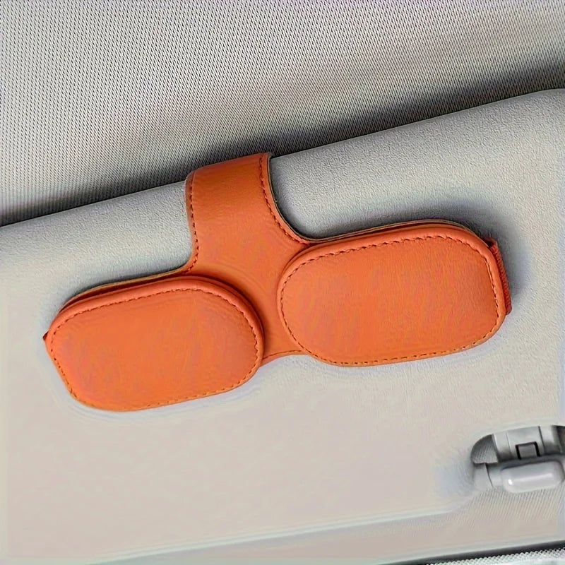 Magnetic Multifunctional Glasses Clip for Sun Visor Leather Eyeglass Holder with Magnet Closure, Vehicle Accessory Storage Clamp