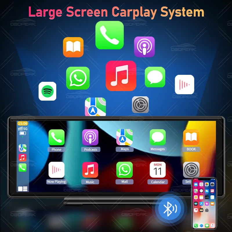 OBDPEAK 11.3" 4K Dash Cam Mirror Wireless CarPlay & Android Auto