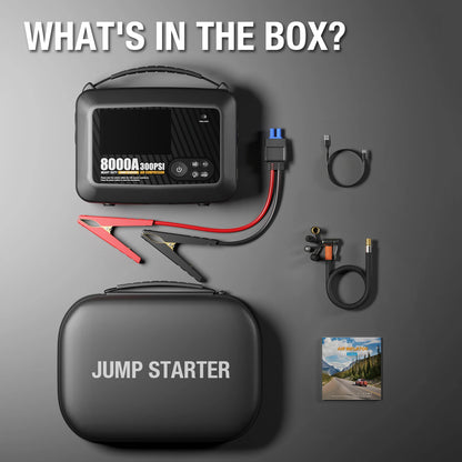 8000A Car Jump Starter with Air Compressor, 12V Portable Power Bank