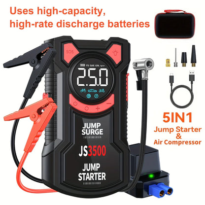 5-in-1 Car Jump Starter 5000A with Air Compressor & Power Bank
