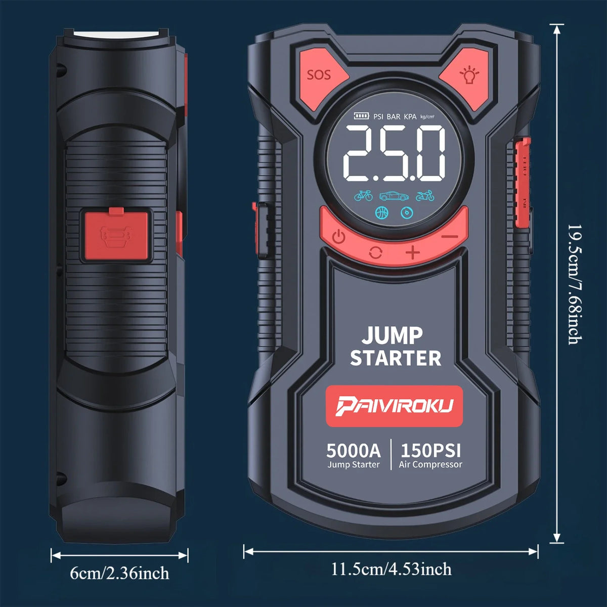 5-in-1 Car Jump Starter 5000A with Air Compressor & Power Bank