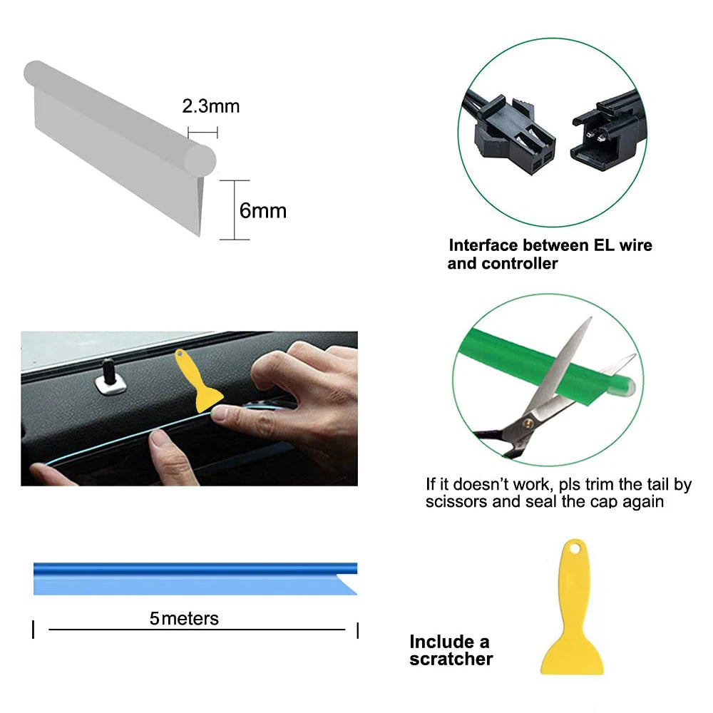 5M LED Car Interior Light Strip – USB RGB Ambient Neon Lighting
