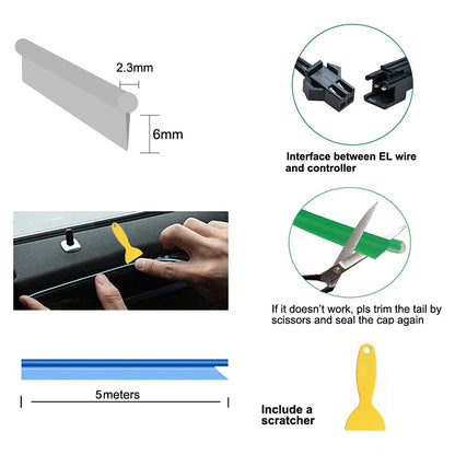 5M LED Car Interior Light Strip – USB RGB Ambient Neon Lighting