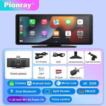 Pionray 10.26" Portable Car Stereo Wireless CarPlay & Android Auto
