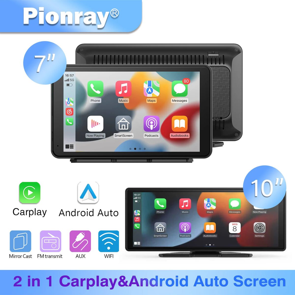 Pionray 10.26" Portable Car Stereo Wireless CarPlay & Android Auto