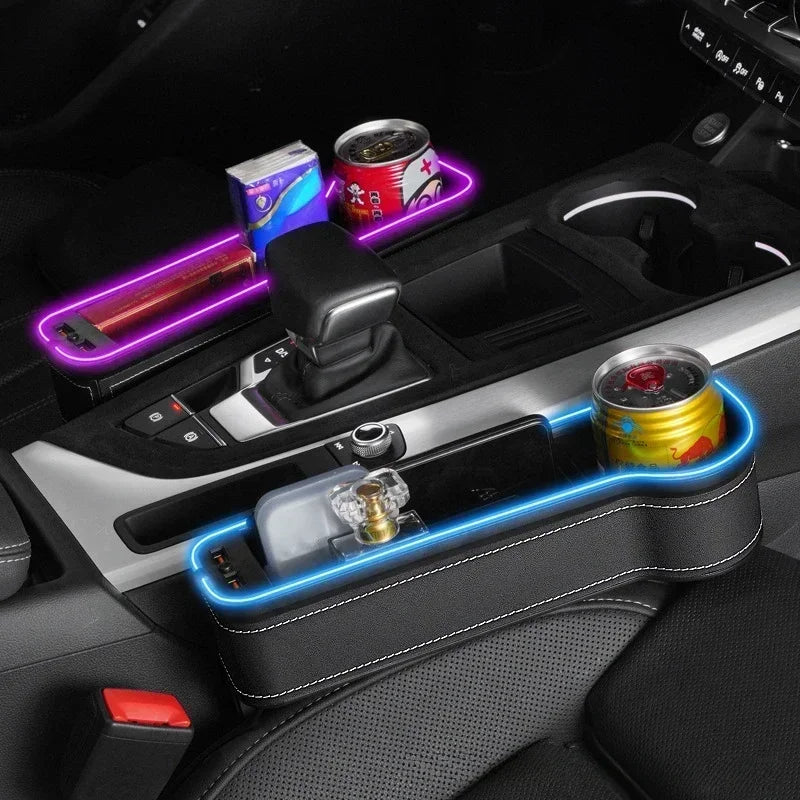 RGB Car Seat Gap Organizer with Fast Charging & 7-Color LED Lights