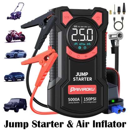 5-in-1 Car Jump Starter 5000A with Air Compressor & Power Bank