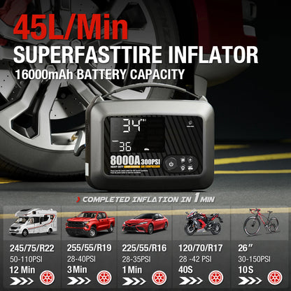 8000A Car Jump Starter with Air Compressor, 12V Portable Power Bank