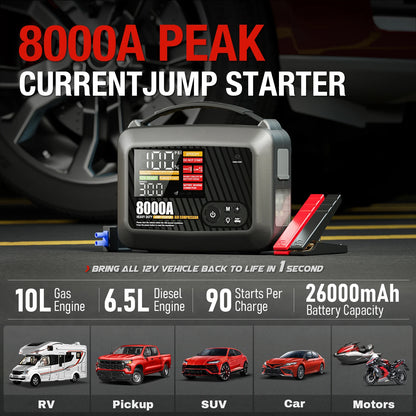 8000A Car Jump Starter with Air Compressor, 12V Portable Power Bank