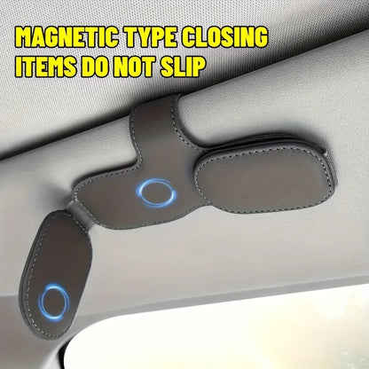 Magnetic Multifunctional Glasses Clip for Sun Visor Leather Eyeglass Holder with Magnet Closure, Vehicle Accessory Storage Clamp